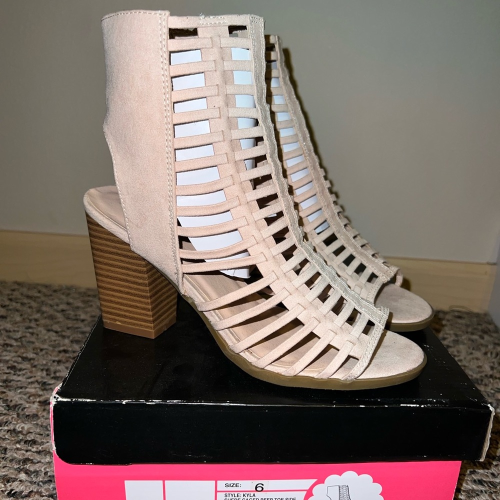 Charlotte Russe Soft Pink Caged Block Heels
